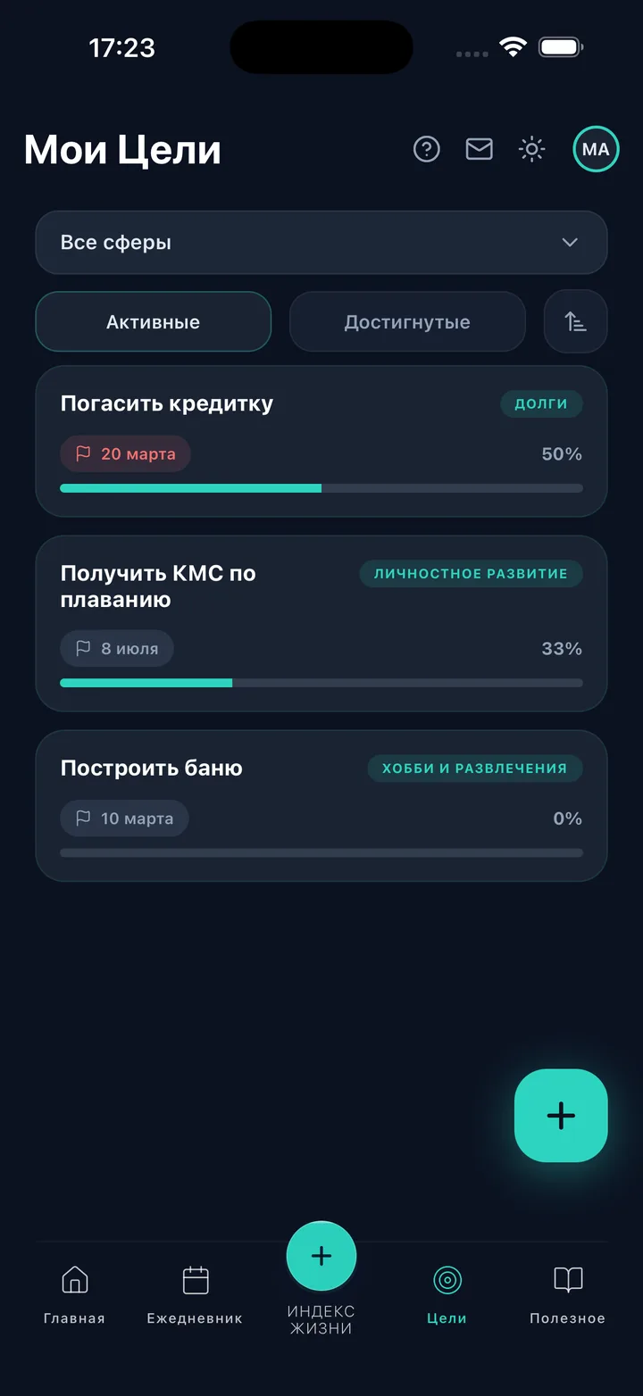 Цели с привязкой к сферам жизни